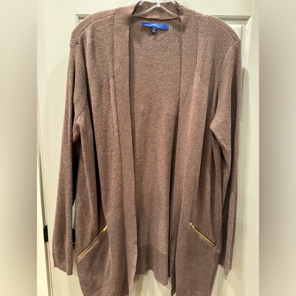 APT 9  Cardigan with Zippered Pockets - Tan. Size XL
